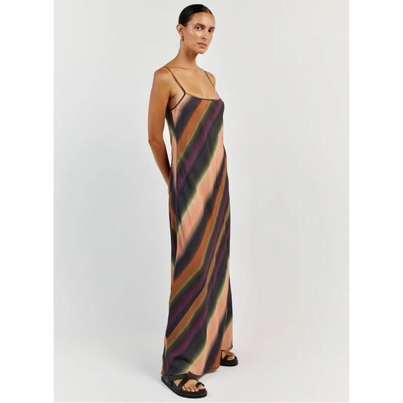 NWT DISSH Lulu Ombre Purple Green Orange Spaghetti Strap Slip On Maxi Dress - Picture 4 of 13